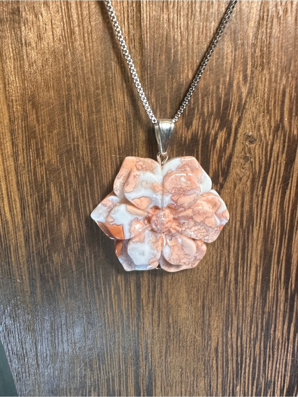 RESERVED FOR CG Petal Agate Flower Pendant Necklace on Chain - Picture 6 of 16